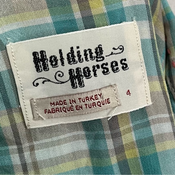 Holding Horses • Wildacre Blue Green Plaid Crossover Shirt - Picture 5 of 5